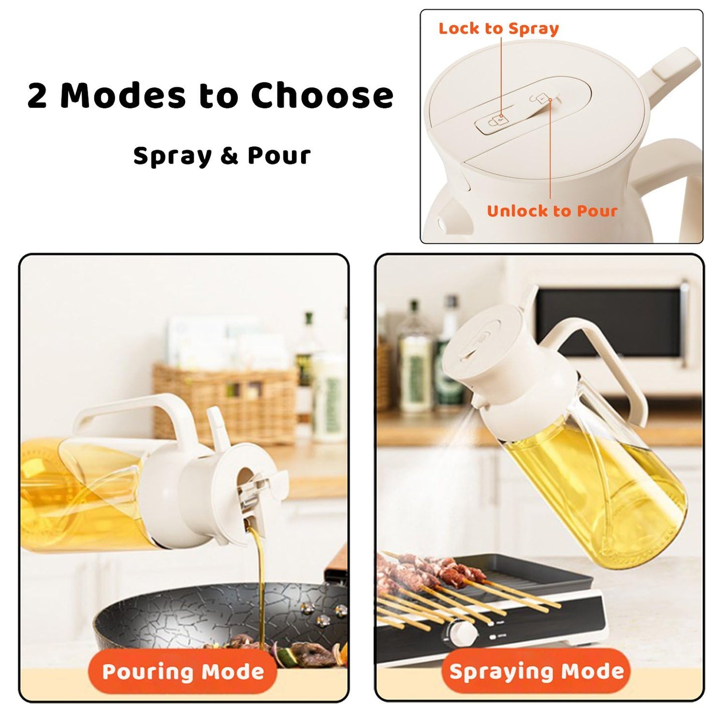 Oil Sprayer for Cooking, Big Capacity 550ml/19oz Oil Sprayer and Oil Pourer for Kitchen, Glass Olive Oil Dispenser Bottle for Cooking, Salad, Barbecue, Air Fryer