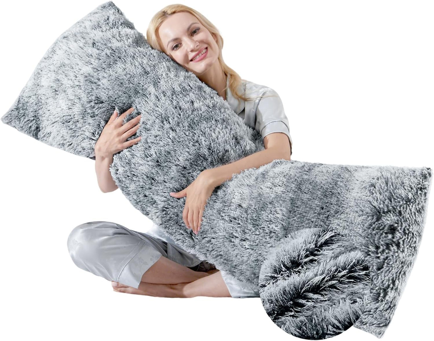 20x54 Fluffy Full Body Pillow for Adults Long Big Body Pillow Cover Pillowcase with Memory Foam for bed Grey Pregnancy