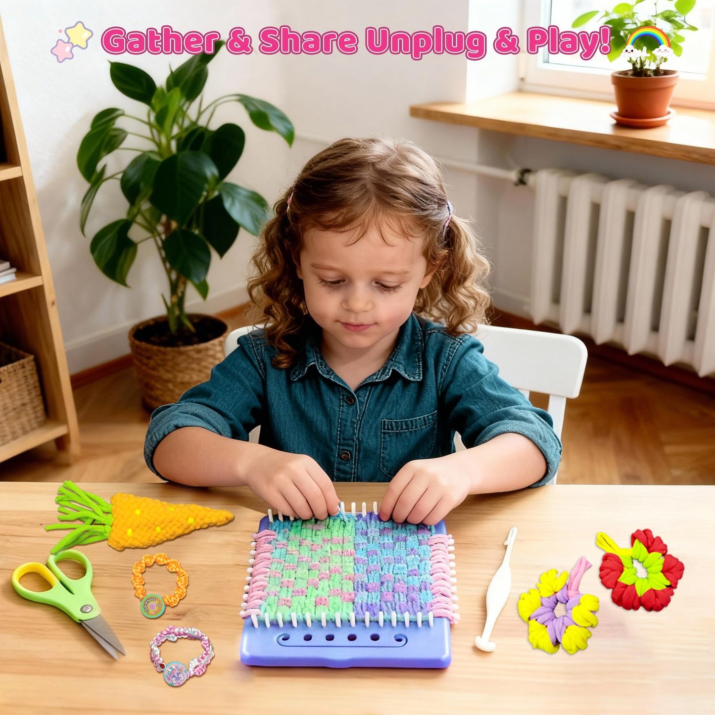 Weaving Loom for Kids & Friendship Bracelet Making Kit for Girls, Birthday Children's Day Craft Gifts Creative DIY Toy for Girls Ages 6-12, Easy Potholder Loom Knitting Kits, Rainbow Loops Weaving Set