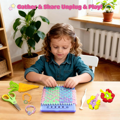 Weaving Loom for Kids & Friendship Bracelet Making Kit for Girls, Birthday Children's Day Craft Gifts Creative DIY Toy for Girls Ages 6-12, Easy Potholder Loom Knitting Kits, Rainbow Loops Weaving Set