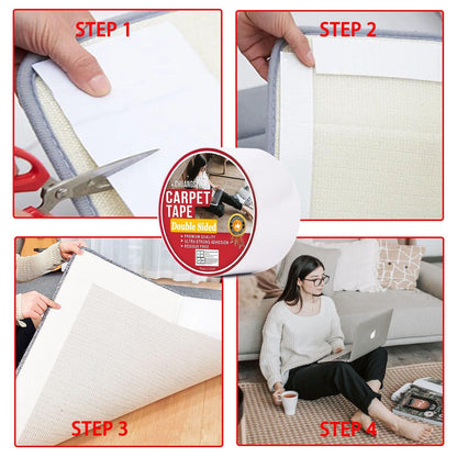 CHUANGSEED Carpet Tape, Double Sided White Rug Tape for Tile Area Rugs, Strong Sticky Removable Tape, 2inchesx12yards