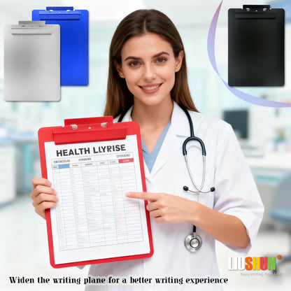 Aluminum Metal Clipboard Flat Heavy Duty Hangable Spring Clip Board with Pen Chain Hole Letter Size A4 9.25" x 12.6" for School Office Business Medical Professionals Workshop Factory (Red, A4)