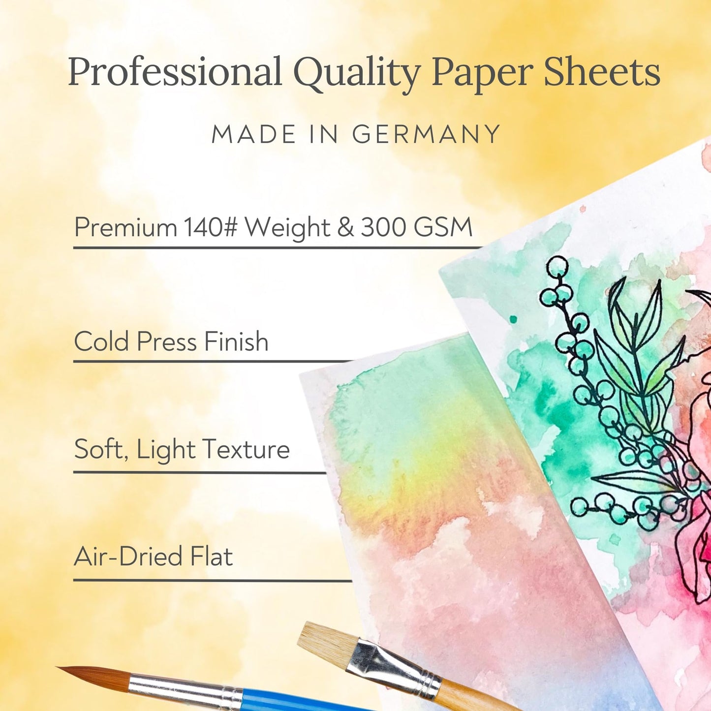 50 Sheets Watercolor Paper White Cold Press (300GSM, 8.5x11)
