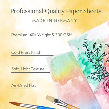 50 Sheets Watercolor Paper White Cold Press (300GSM, 8.5x11)