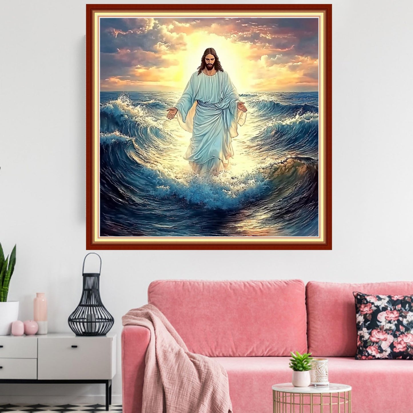 Redxing Stamped Cross Stitch Kits Embroidery kit for Beginners Adults Full Range of Embroidery Patterns Starter Kits DIY Printed Cross Stitch Kits Needlepoint Kits 11CT-Jesus at Sea 18x18 inchs