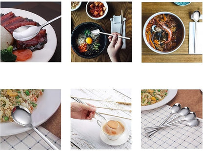 2 Pieces Korean Soup Spoons, Long Handle Stainless Steel Rice Spoon for Home or Restaurant Use