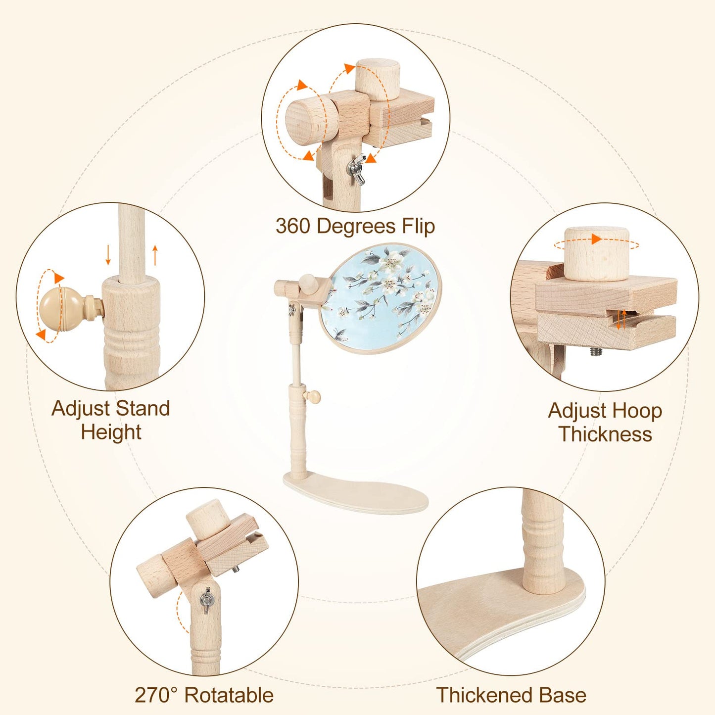 PATIKIL Embroidery Hoop Stand, Adjustable Embroidery Frame Stand Beech Wood Rotated Embroidery Hoop Stand for Cross Stitch Sewing Arts Crafts