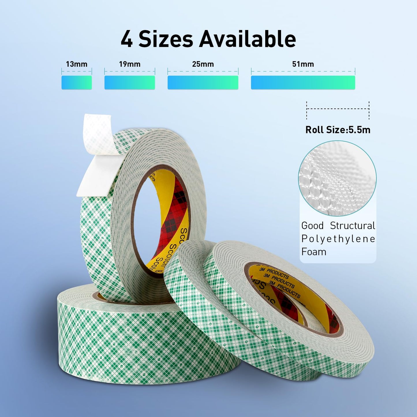 Double Sided Tape Off White Foam Tape 1/2" x 18Ft Made of 3M 4032 High Shear Adhesive Mounting Tape High Temperature Resistance for Interior Exterior Applications and Home Office Deco (Pack of 2)