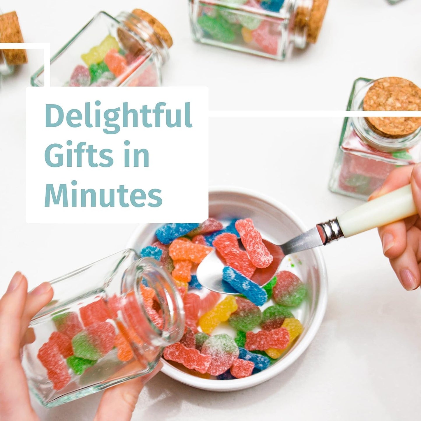 12 Pack Empty Candle Jars, 100ml Mini Square Glass Bottles with Stoppers, Mini Jars w/Cork Lids for Crafting Candles, Wedding Favours & Potions