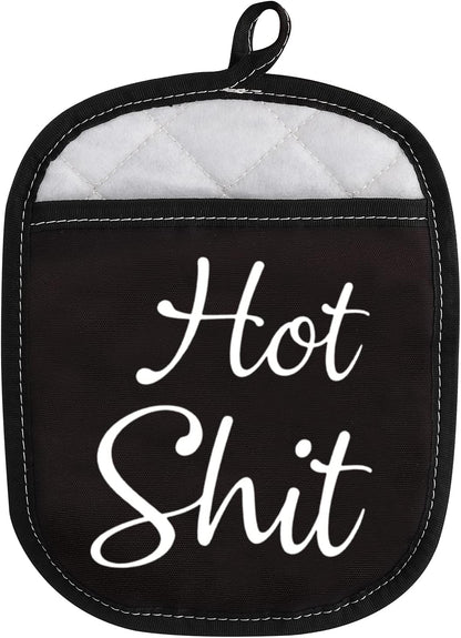 Funny Oven Pads Pot Holder with Pocket, Hot Shit Humor Gift for Baker