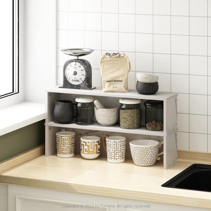 Furinno Helena Kitchen Counter Stackable Organizer Shelf, Set of 2, 23-Inch Marble White
