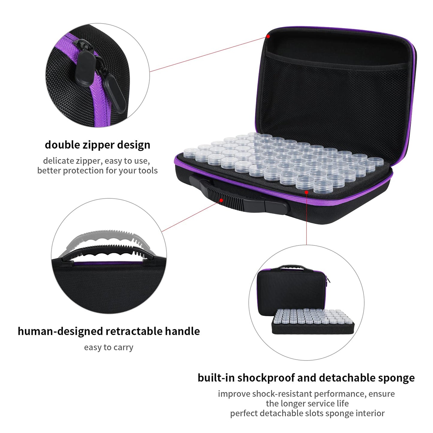 Douorgan Diamond Painting Storage Containers 60 Slots Accessories and Tools Portable Diamond Painting Organizer Shockproof Diamond Art Storage Case Jewelry Beads Storage Box