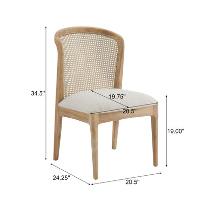 Christopher Knight Home Lilia Dining Chairs Set of 2, Modern Dining Chair with Fabric Upholstery, Rubberwood Frame Kitchen Chairs with Cane Webbing, Extra Seat for Dining Room, Beige + Natural