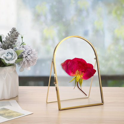 JUXYES 3 Pack Tabletop Double Glass Brass Frame for Pressed Flowers, Arch Double Sided Glass Frame Gold Floating Artwork Display Frames for Photo, Picture, Dried Pressed Flower, etc, 5x7 Inches