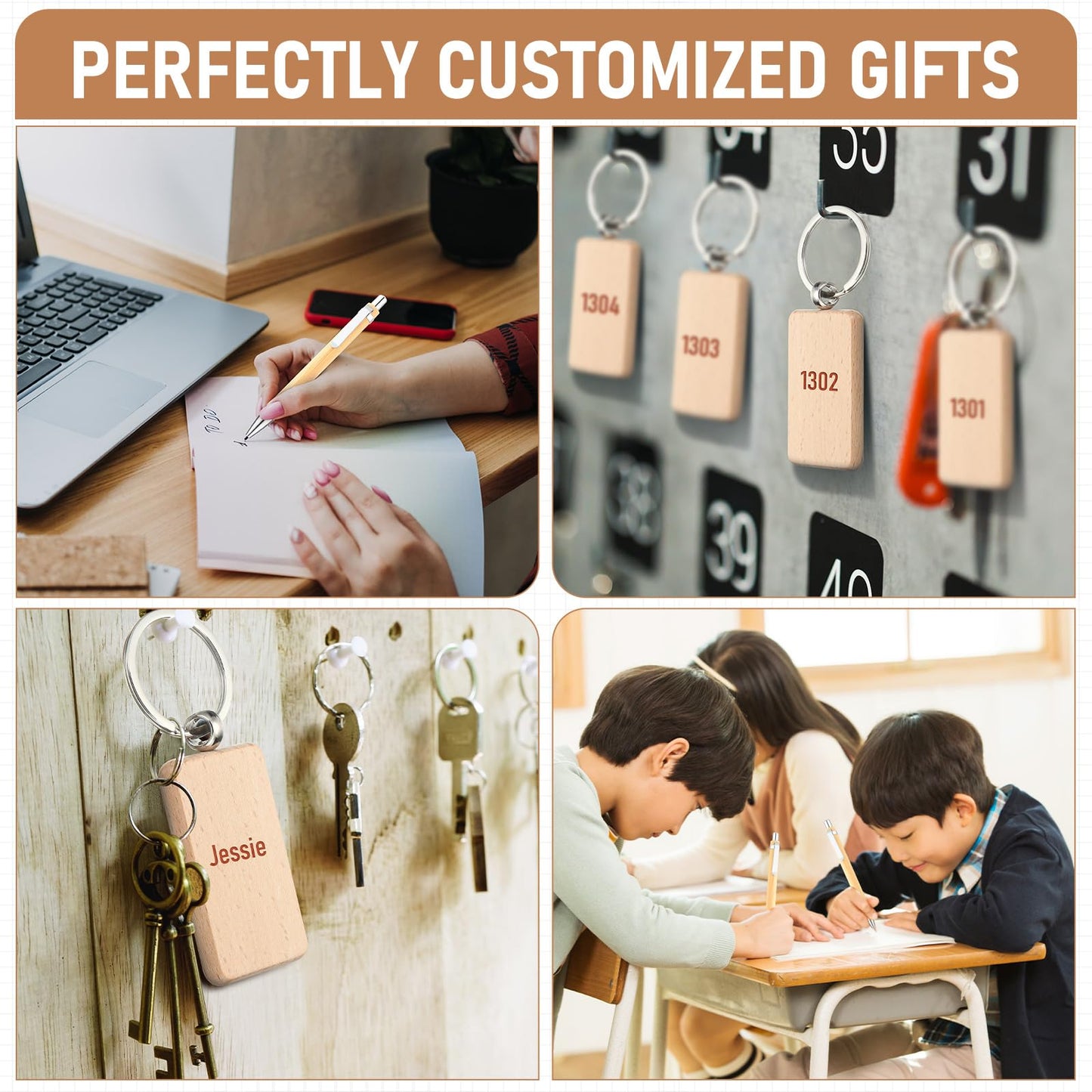 SiliFine 60 Pcs Laser Blanks Product Laser Engraving Material Kit Including DIY Wooden Blank Bottle Opener, Wooden Keychain, and Bamboo Pen for Kitchen Wedding Party Bar Home Craft