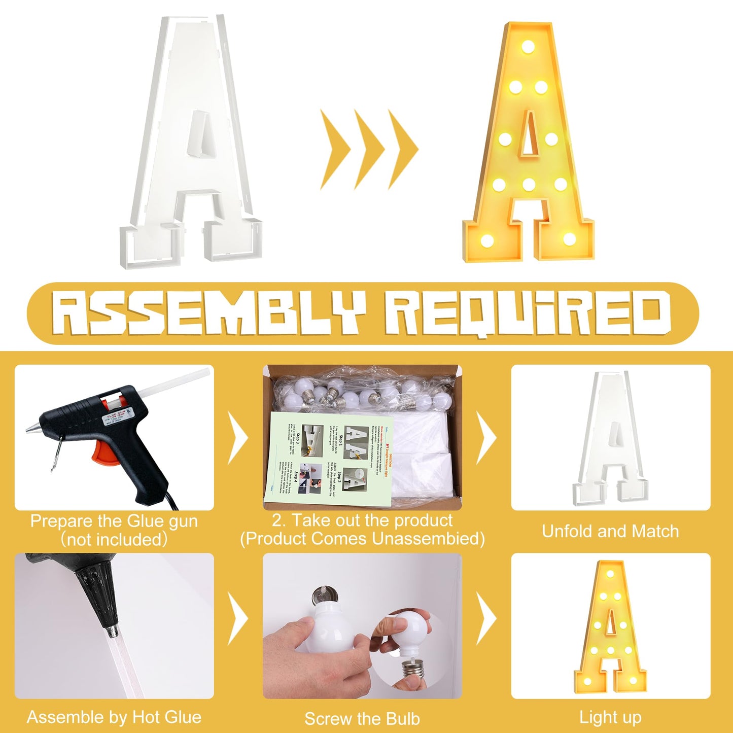 Foaky 3FT Large Marquee Light Up Letters,Gaint Light up letters for Party Decor, Anniversary Decoration,Big Marquee Letters for Birthday,Pre-Cut Foam Board Kit (R,3FT)
