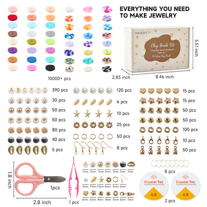 INSCRAFT 11000 Pcs Clay Beads for Bracelet Making Kit, 48 Colors Flat Round Polymer Clay Beads, Friendship Bracelet Kit Heishi Beads for DIY Jewelry Making, Crafts Gift for Girls Teen Ages 6-12