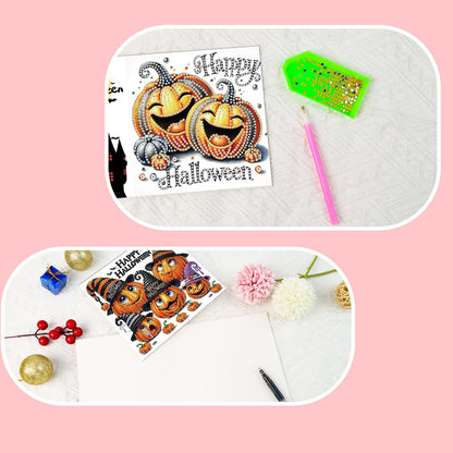 SHEGZHUC 6 Pack Diamond Painting Gift Card Diamond Art Kits for Adults Birthday Wedding Anniversary Greeting Get Well Congratulations Thank You Cards with Envelopes || Pumpkin Halloween Gothic