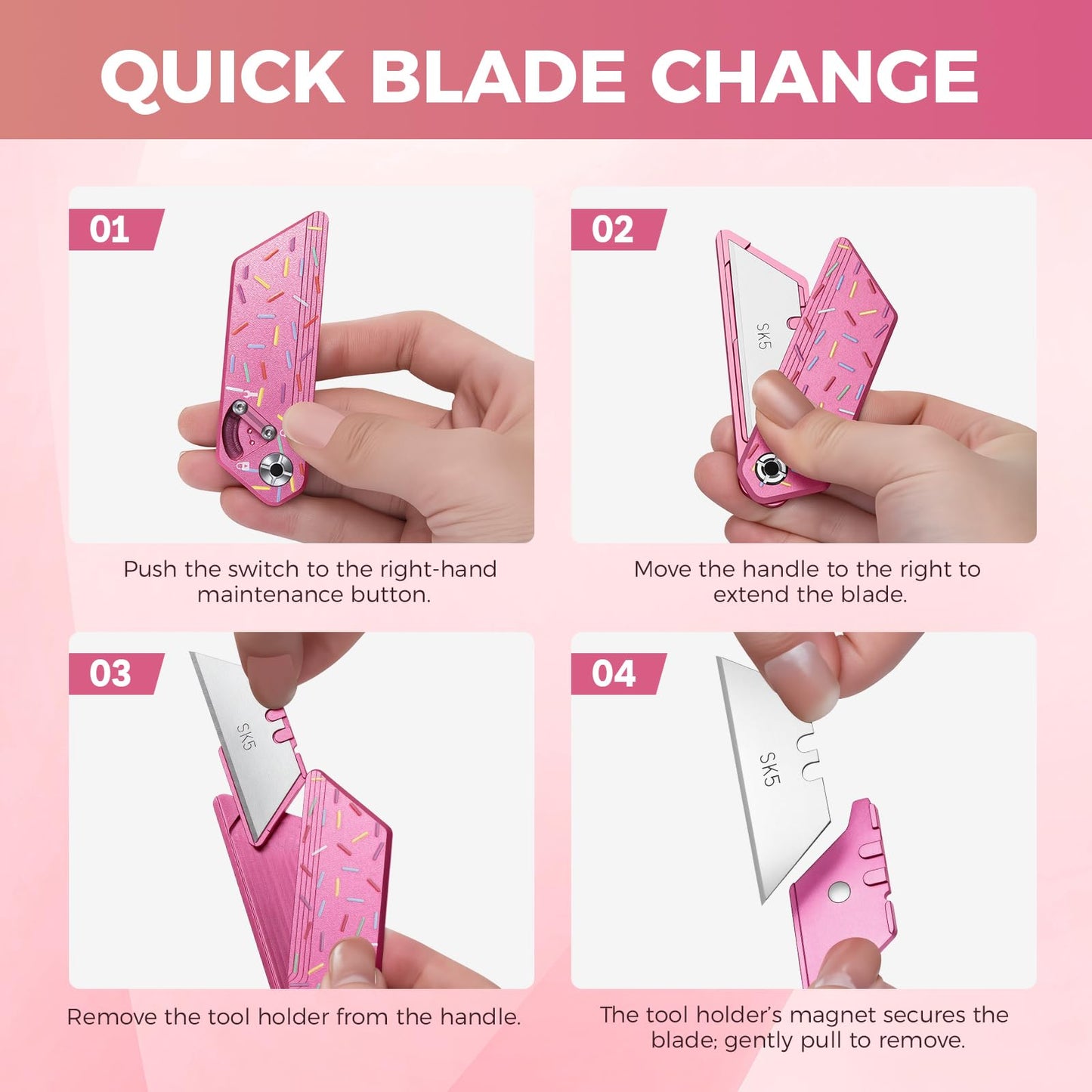 EDC Utility Knife, Mini Pocket Knife for Women Lightweight, Keychain Box Cutter Fidget Knives, Quick Change Retractable,With 10Pcs Blades Replacement