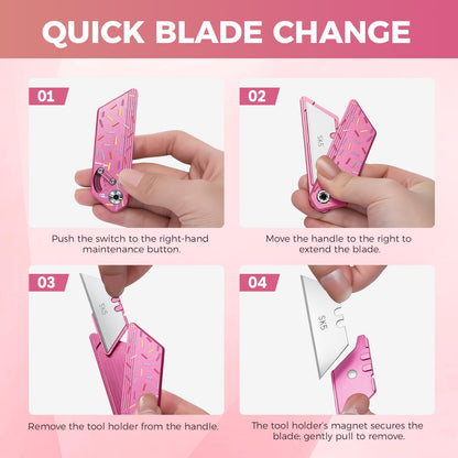 EDC Utility Knife, Mini Pocket Knife for Women Lightweight, Keychain Box Cutter Fidget Knives, Quick Change Retractable,With 10Pcs Blades Replacement