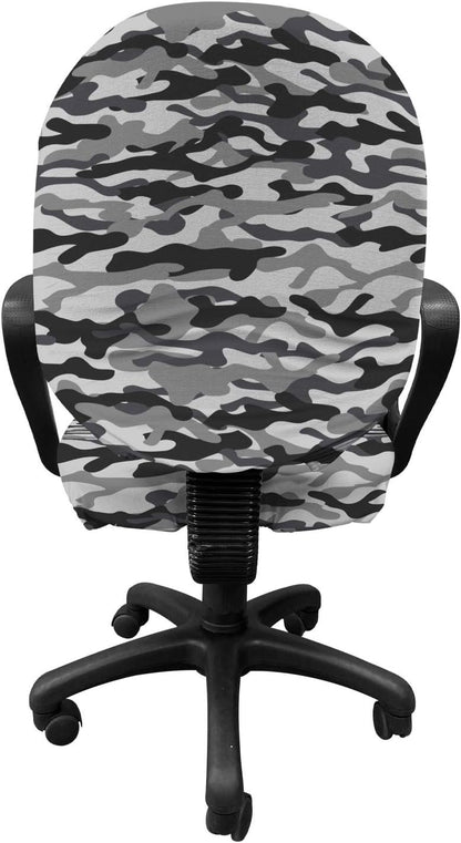 Lunarable Camo Office Chair Slipcover, Decorative Stretch and Washable Fabric Cover, Standard Size, Grey Dimgray Purple