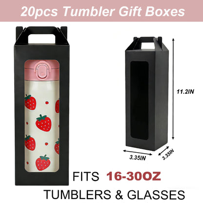 20Pcs Tumbler Gift Box with Handle for 18oz 20oz 30oz Sublimation Glass,Cup boxes for packaging 16oz, Drinking Cup Glasses Mug Can Blanks Tumbler Packaging Boxes with window for gifts(Black)