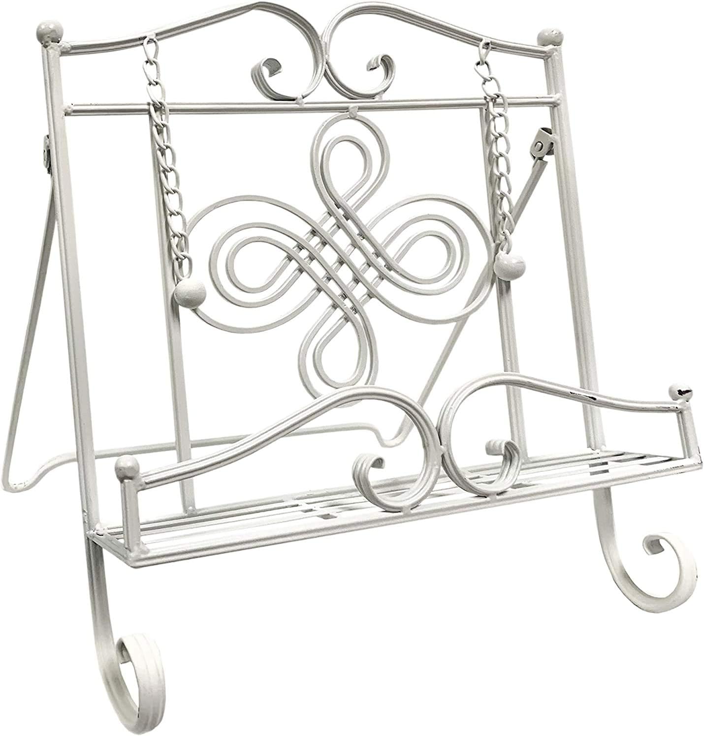 Tripar Swirl Design White Metal Cookbook Stand for iPads, Tablets, and Cookbooks - Adjustable and Portable