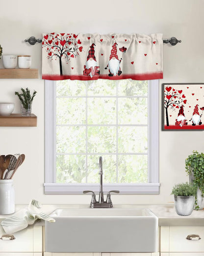 ALAGEO Valentines Day Valances for Windows, Gnomes Love Heart Valance Window Treatments for Kitchen Bathroom 54 x 18