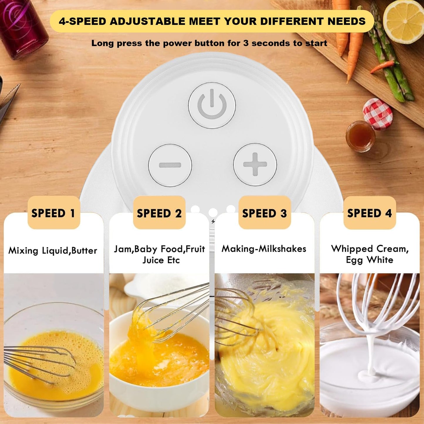 4-in-1 Electric Hand Mixer, Electric Whisk, Mini Onion Chopper 10Oz, Small Cordless Hand Blender, Milk Frother Wand for Coffee, Matcha, 4 Speed Rechargeable Food Processor for Baby Food Maker