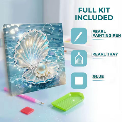 Huacan DIY 3D Pearl Painting Kit - Transparent Shell Pearl Art Craft Kit Pearl Painting with Frame for Home Wall Decor 8 * 8 Inch for Adults and Beginners