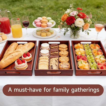 17 12 Inch Acacia Wood Serving Tray with Handles, x Large Wooden Tray for Food & Drinks, Coffee Table, Ottoman