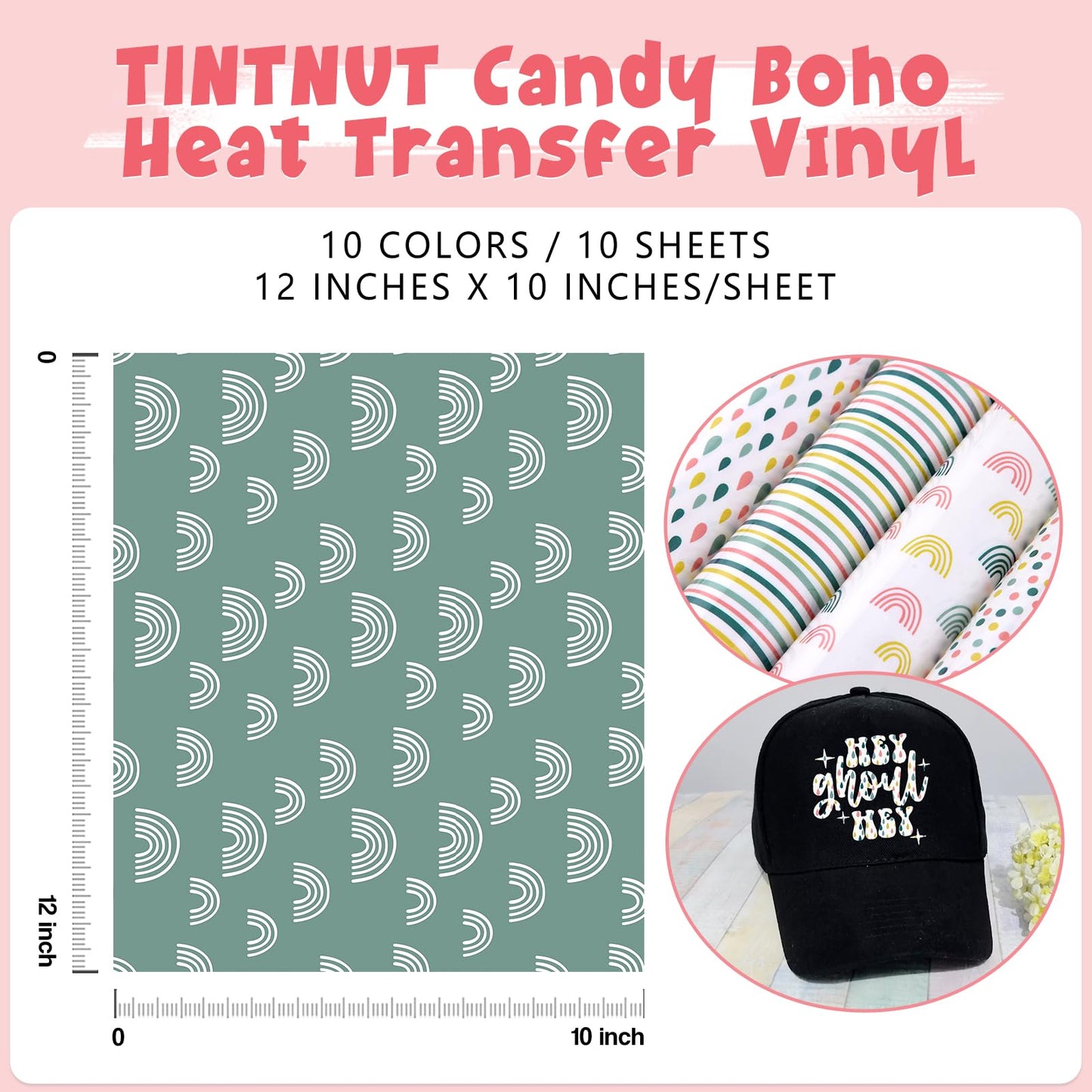 Tintnut Boho Rinbow HTV Heat Transfer Vinyl - 10 Sheets 12 x 10inches Clouds Geometric Patterned Heat Transfer Vinyl Boho HTV Iron on Vinyl for T-Shirts