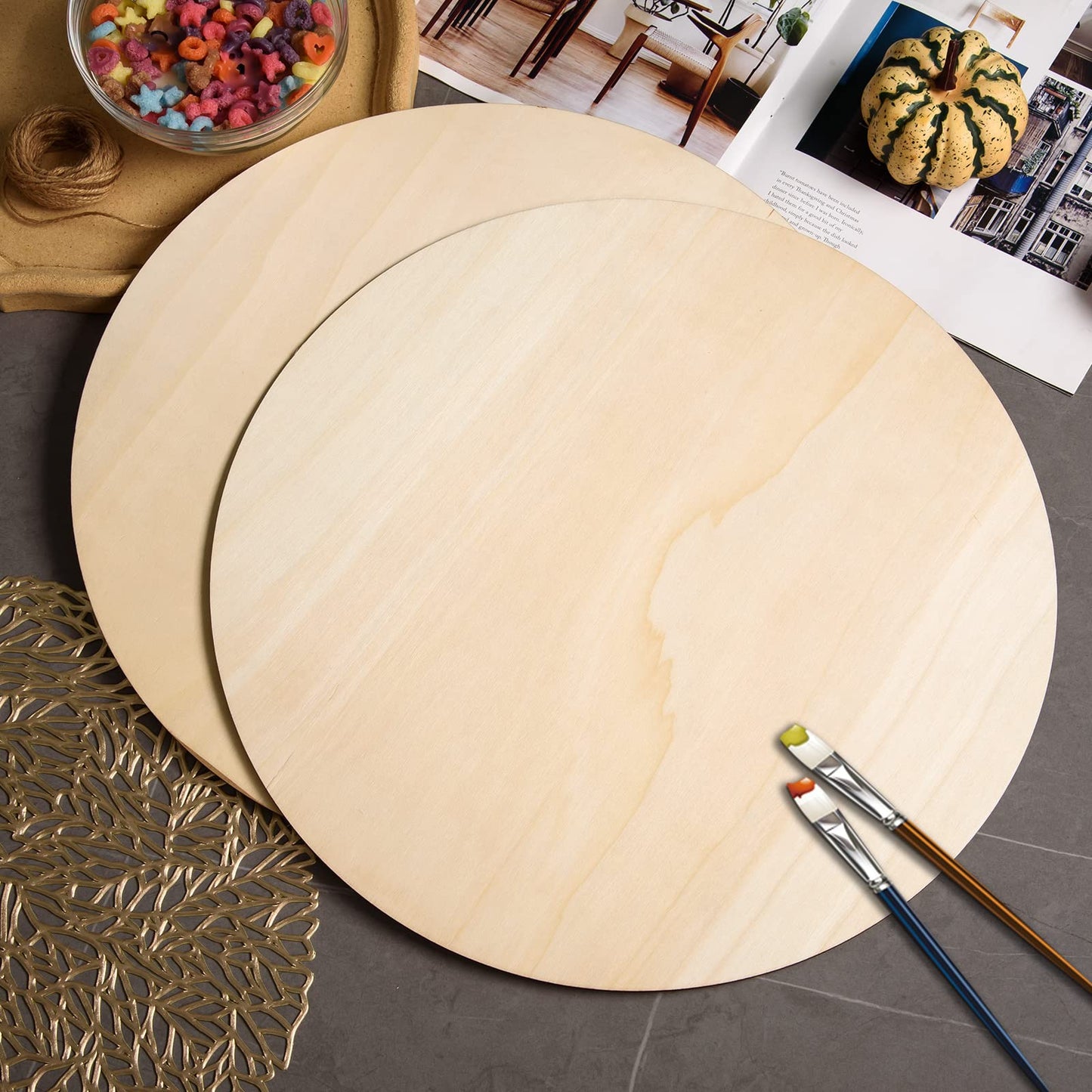 12 Pack 18 Inch Round Wood Circles for Crafts Unfinished Wood Circles Natural Round Wooden Discs Blank Wooden Signs Cutouts for Door Hangers, Door Design, Signs Making, Wood Burning, Painting