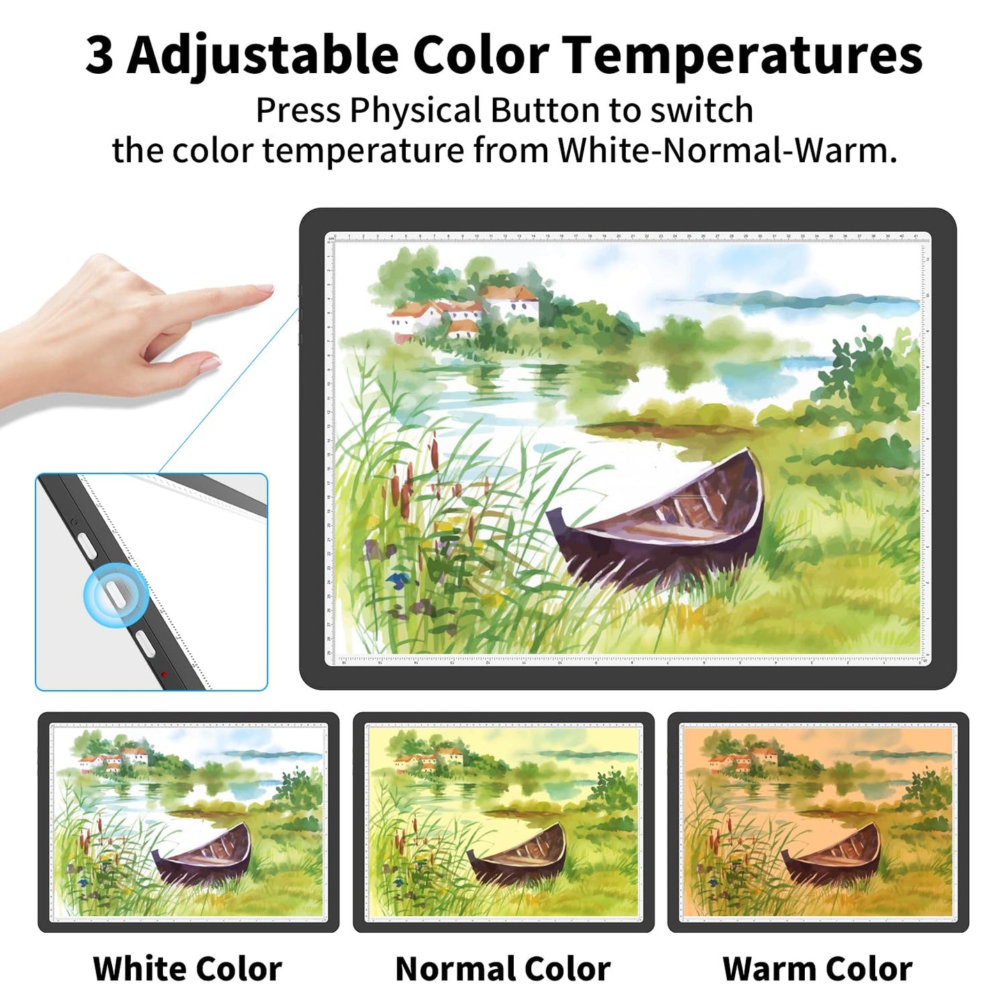 Rechargeable A4 Diamond Art Light Board with Carry Bag, 9000 Lux Tracing Light Box with Side Physical Buttons, 3 Colors & 6 Levels of Brightness, LED Light Pad for Diamond Painting, Weeding Vinyl