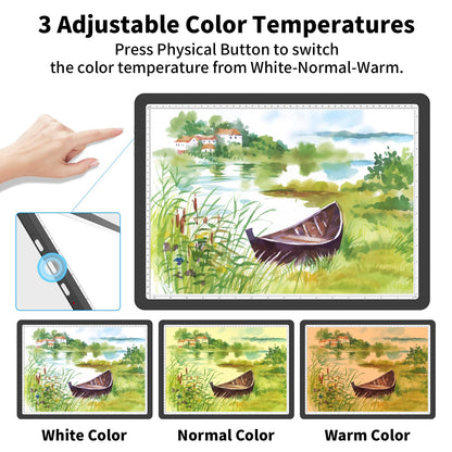 Rechargeable A4 Diamond Art Light Board with Carry Bag, 9000 Lux Tracing Light Box with Side Physical Buttons, 3 Colors & 6 Levels of Brightness, LED Light Pad for Diamond Painting, Weeding Vinyl