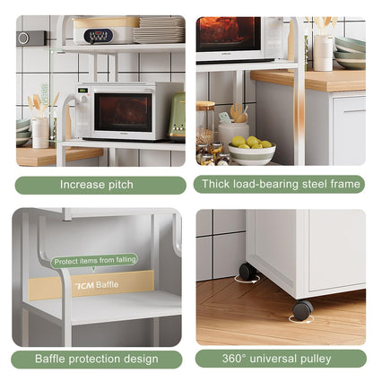 DHXIAMZ Rolling Microwave Storage Rack Kitchen Cabinet nizer Multi-Purpose Shelving Unit for Kitchen Living Room & Entryway Bakery Shelf White 52x34x126.5CM