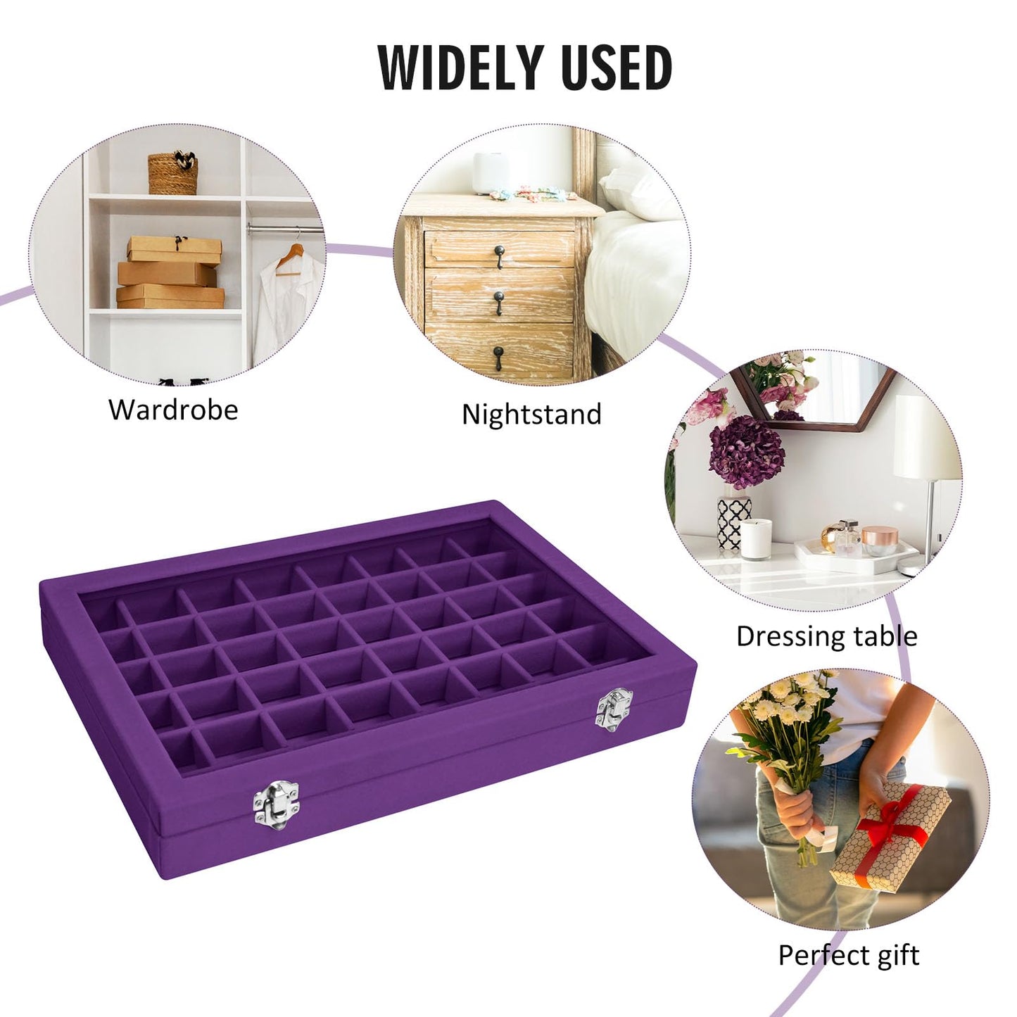 Vicoter Velvet Jewelry Tray 48 Compartments Jewelry Display Organizer with Transparent Cover Rings, Earrings, Necklaces, Pendants Storage Box for Girls, Wives, Mothers, Women