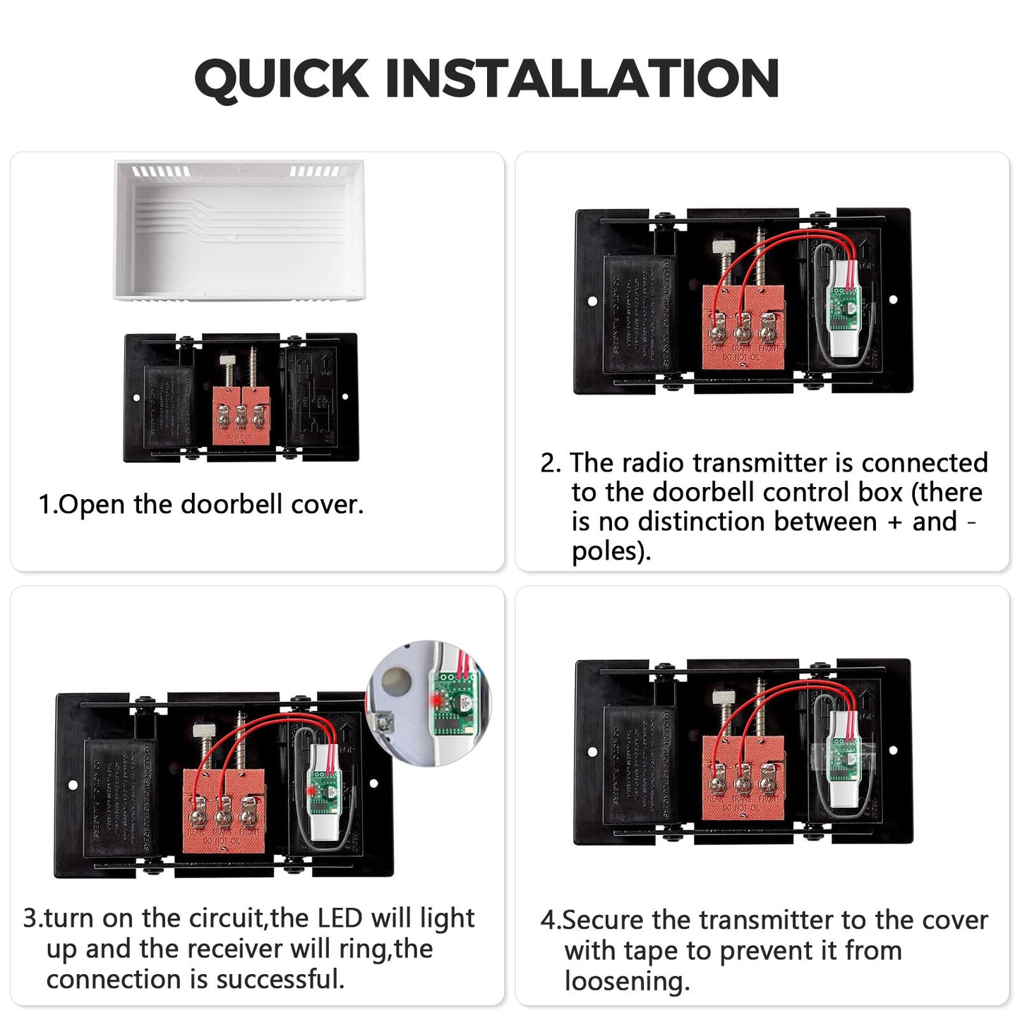 Satisure Wireless Doorbell Extender with Receiver Connects to Existing Hardwired Doorbell into Wireless Door Bell with 656 FT Range, 58 Chimes and 5 Volume Levels Door Chime for Home/Garage/Basement