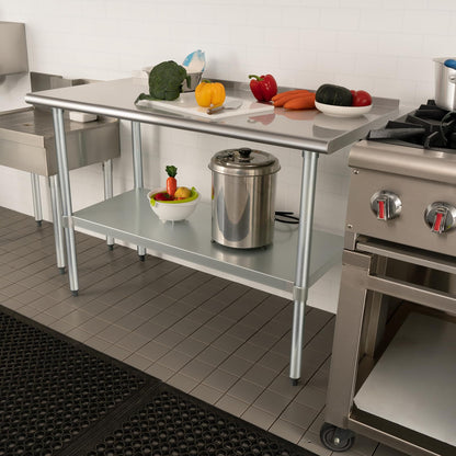 HARDURA Stainless Steel Prep & Work Table 30 x 60 Inches NSF Heavy Duty Commercial with Undershelf and Backsplash, Galvanized Legs for Commercial Food Prep