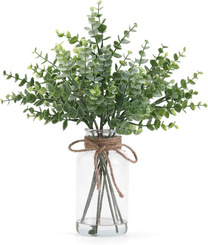 Lcuasc Artificial Eucalyptus Stem in Vase,Realistic Greenery Small Fake Eucalyptus Plant for Coffee Table Centerpieces