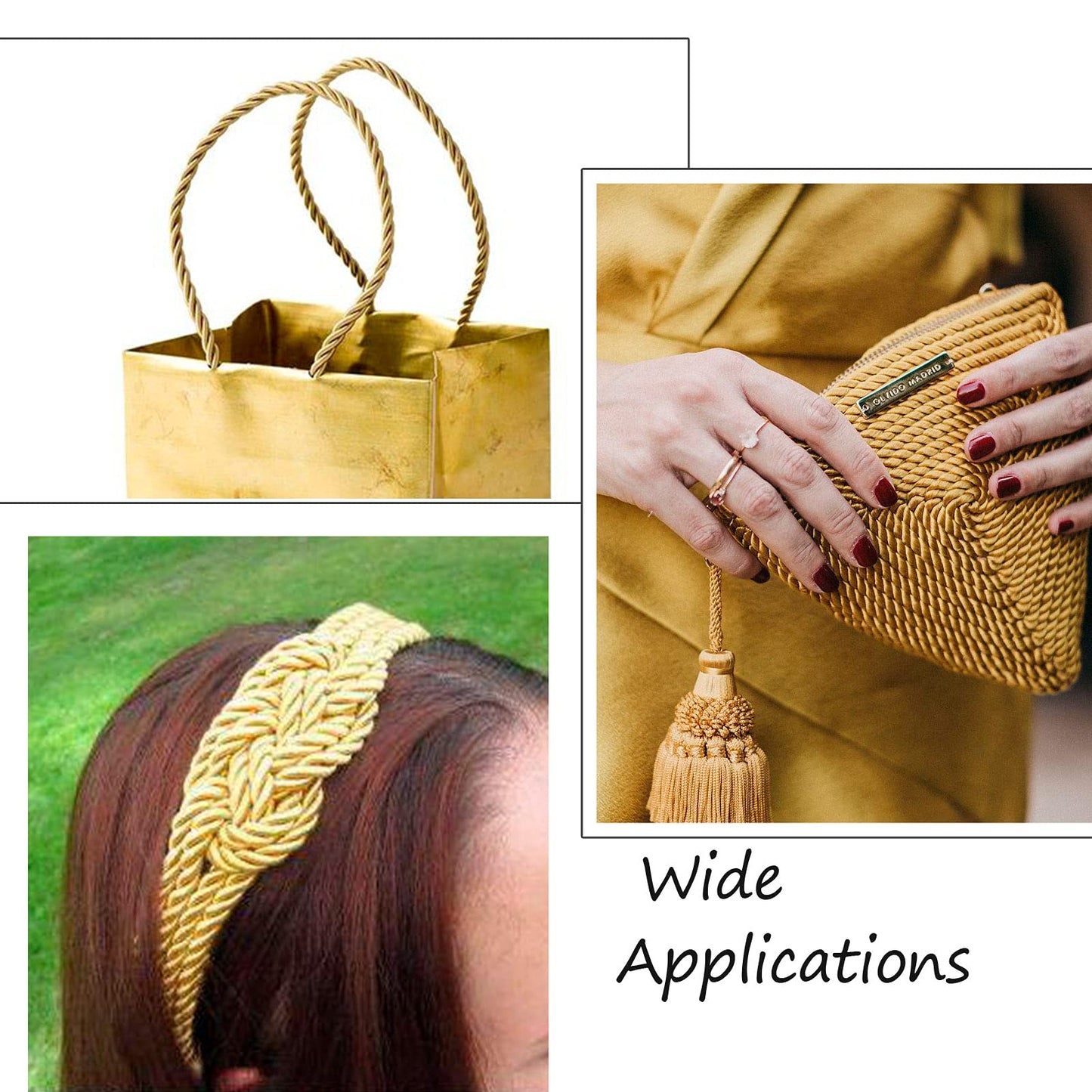 32 Yards 5mm Twisted Trim Cord Gold Polyester Twine Decorative Rope 3-ply Braided Fabric Macrame Thread String with Spool for Wall Hanging Plant Hangers Home Decor Customes Curtain Tieback