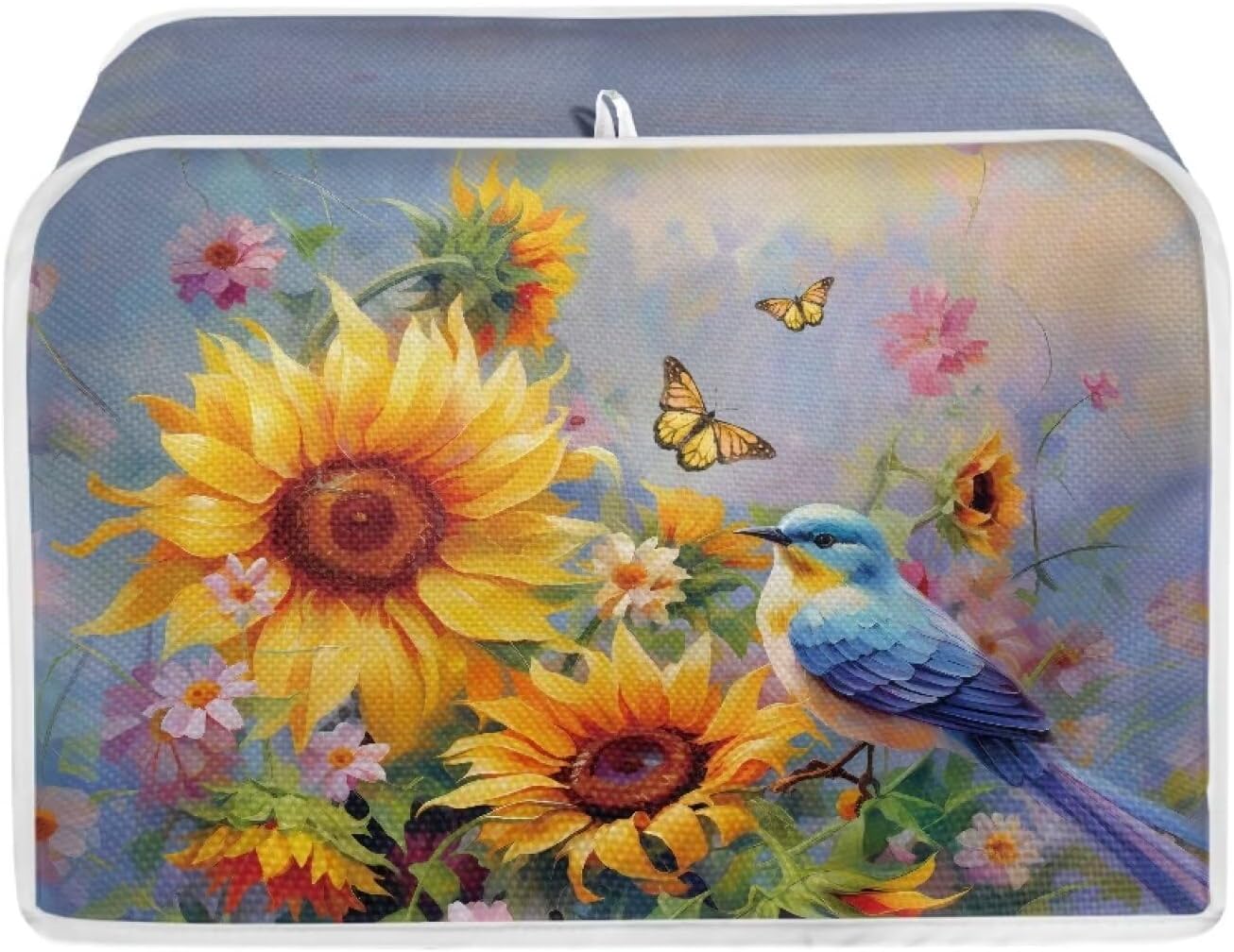 Xoenoiee Butterfly Bird Floral Pattern Toaster Cover, Quilted Cover for 2 Slice Bread Maker, Kitchen Appliance Cover