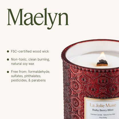 LA JOLIE MUSE Ruby Berry Bliss Scented Candle for Home | Christmas Winter Holiday | 19 oz Non Toxic Natural Soy | Large Red Jar Candle | Luxury Gifts for Women & Men | Wood Wick