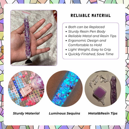 FOVIUPET 20pcs Diamond Painting Art Drill Pen Set, Resin Luminous 5D Point Drill Pen Tools with Metal/Resin Tips, Cross Stitch Diamond Rhinestone Beads Picker DIY Nail Art Embroidery Tools (Purple)