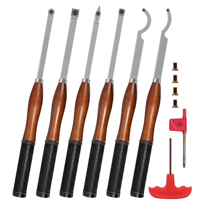 SIIIXS Full Size Carbide Wood Lathe Turning Tool Kit with Wooden Box, 6pcs 18" Professional Carbide Lathe Tools including Swan Neck Hollower, Rougher, Finisher, Beech Handle with Rubber