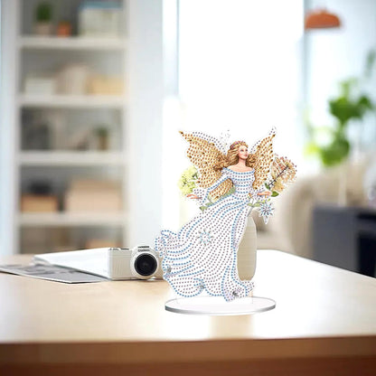 JZHYOAN Angel Diamond Art Desktop Ornaments Gem Painting Table Ornaments Diamond Painting Desk Stand DIY Desktop Kits with Special Shape Gem Art for Adults Crystal Arts Mosaic Kit