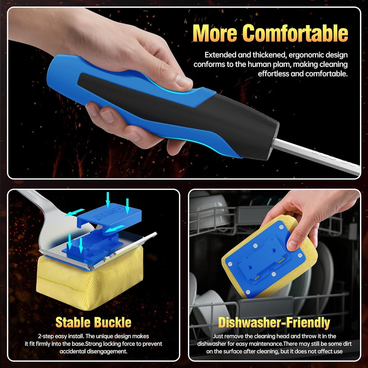 Grill Brush Bristle Free for Outdoor Grill, Steam Grill Cleaning Brush Replaceable BBQ Cleaner Brush Head,Extended