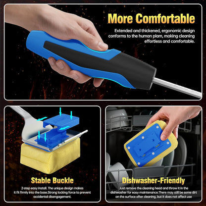 Skiennix Grill Brush - Bristle-Free BBQ Cleaner with Extended Handle & Scraper | Safe for Cast Iron & Stainless Steel Grates - Blue