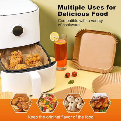 Air Fryer Liners - 200 Pcs Unbleached Parchment Paper, Non-Stick & Waterproof for 5-8 QT Baskets