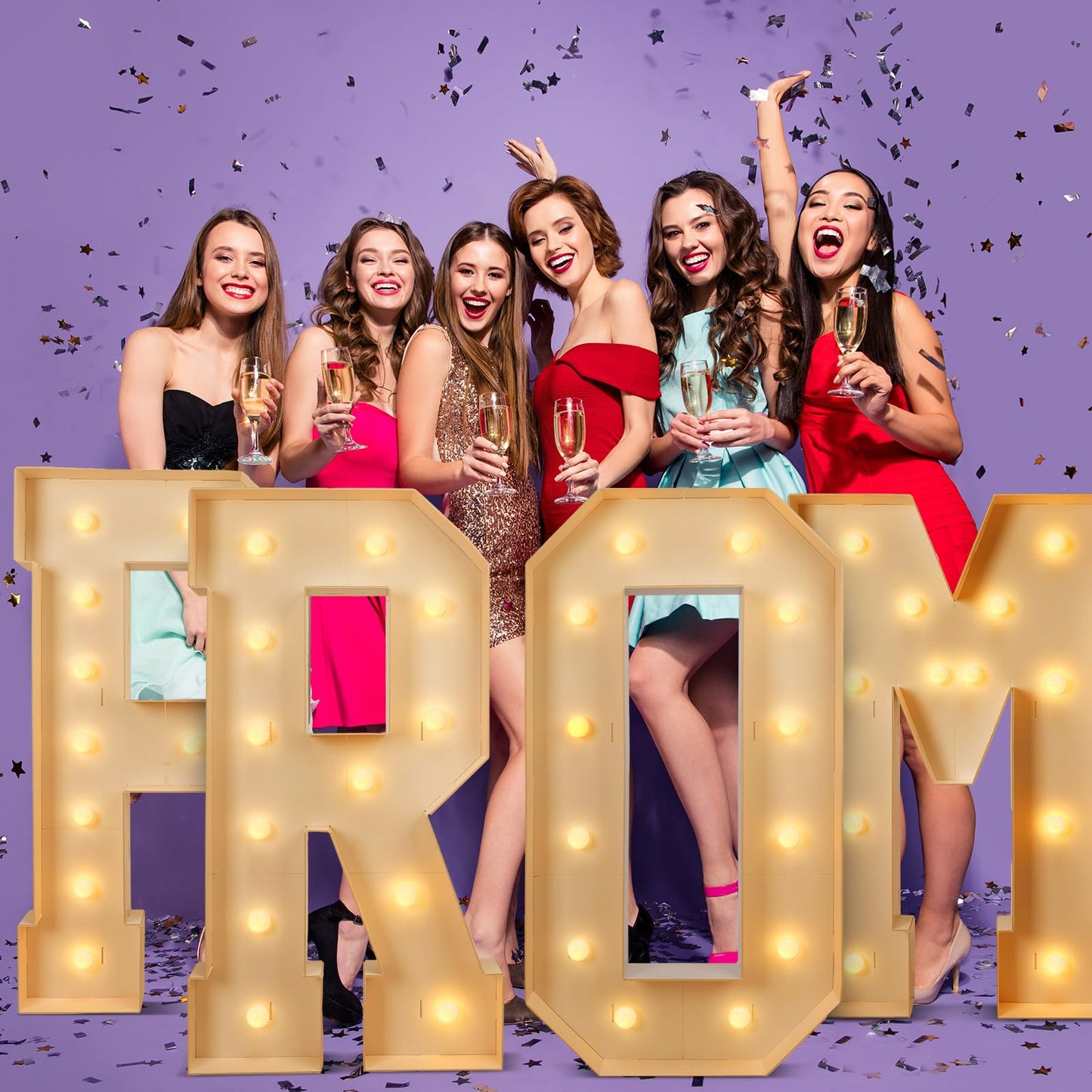 Aurelema 8 Pcs 4 ft Prom Grad 2026 Marquee Light Letters Numbers Class of 2026 Large Sign LED Number Letter with String Lights for High School College Graduation Decorations Party(Prom 2026)